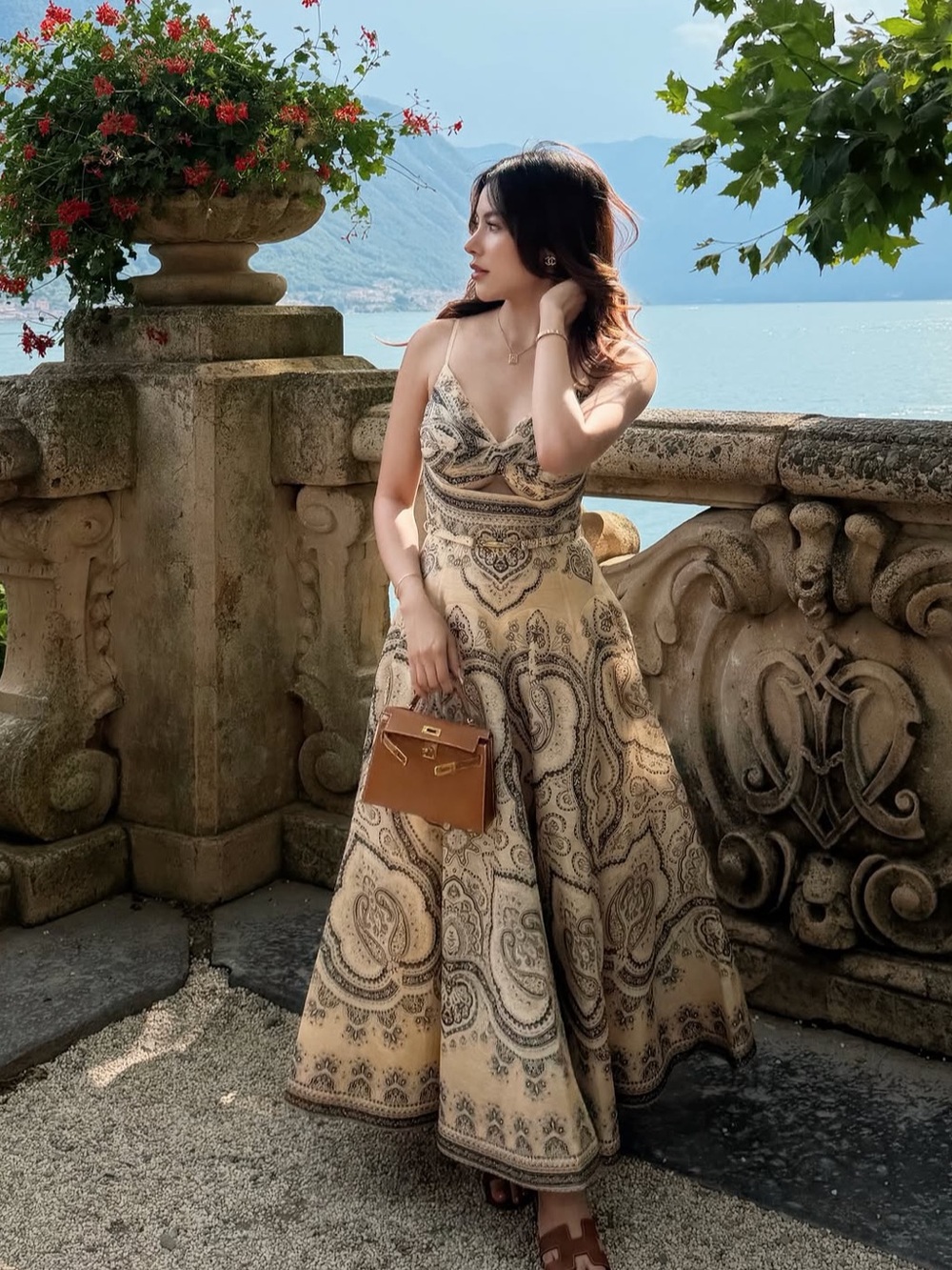 Zimmermann Beige Paisley-Print Spaghetti-Strap Midi Dress